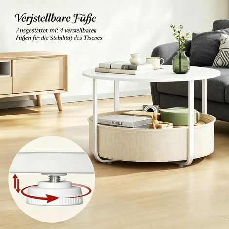 Table basse ronde, table d'appoint, table de salon en métal et bois, Ø60 cm, lot de 1, style moderne, pour séjour et petit espace (1/5)