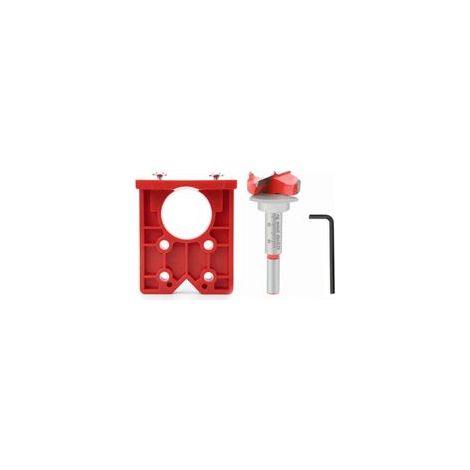 Adaptateur de rail de guidage pour le travail du bois, outil d'ouverture de trous de charnière de 35 mm, gabarit de perçage professionnel pour charnières de 35 mm,tableau des trous de garniture Rouge (1/4)