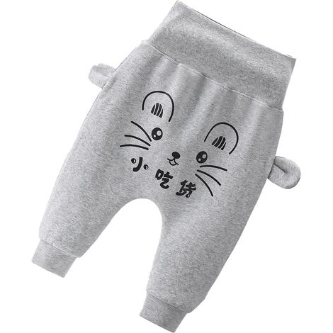 Pantalon bébé taille haute avec protection du ventre, style décontracté, chaud et confortable, gris, taille S (convient aux enfants mesurant jusqu'à 73 cm). (1/5)