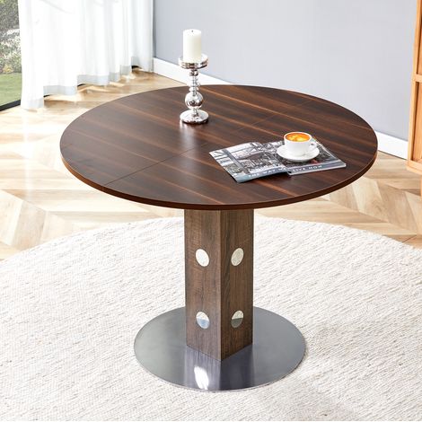 Tavolo da pranzo rotondo, 100 cm, per 4-6 persone, piano effetto noce, struttura in metallo, design moderno. (1/5)