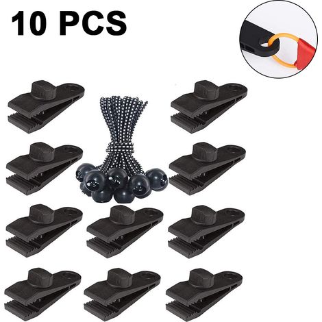 Lot de 10 pinces de fixation robustes pour bâches, tentes, couvertures de piscine, bâches de voiture, camping, avec verrouillage puissant - Noir et blanc