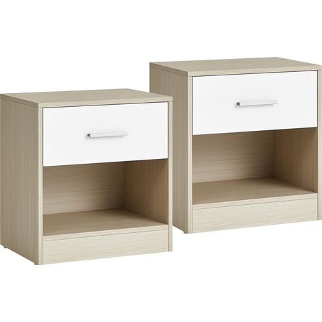 Mesita de noche juego de 2 mesas auxiliares 28 x 39 x 41 cm con cajón tirador compartimento abierto mesa de centro para dormitorio salón beige 120007662