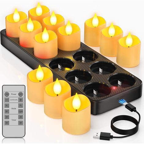 Bougie Chauffe Plat LED Rechargeable avec Station de Recharge, 12 Fausse Bougies à LED Flamme Vacillante Bougie Decorative Electrique avec Télécommande pour Deco Noel Anniversaire Maison Chambre (1/5)