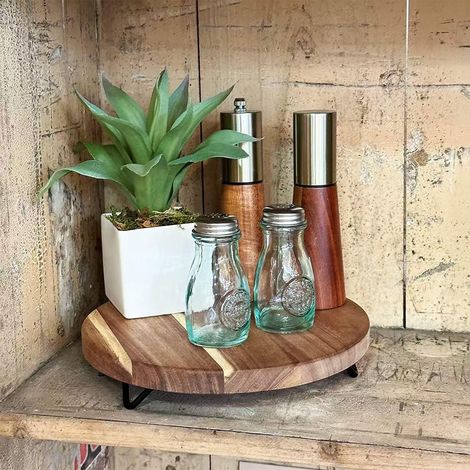 Table pour plantes - Petite table d'intérieur - Bois naturel avec pieds en métal - 2 pièces - Usage intérieur et extérieur - Marron (1/5)