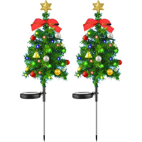 Lot de 2 lampes solaires de jardin de Noël, 12 LED colorées, piquet, pelouse (1/5)
