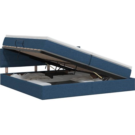 Lit avec rangement et matelas Bleu 200 x 200 cm Velours vidaXL (1/5)