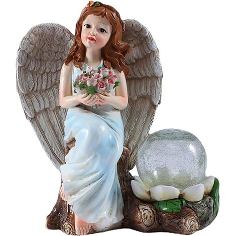 Statue Jardin Ange Solaire Résine avec Globe Lumineux pour Décoration Extérieure Résistante Aux Intempéries Ornement Jardin pour Patio et Pelouse (1/5)