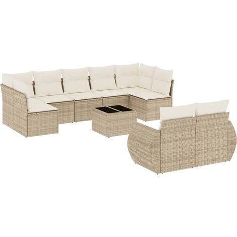 vidaXL Set Divano da Giardino 10 pz con Cuscini Beige in Polyrattan (1/5)