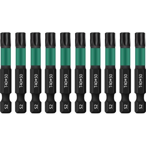 Torx T40 Lot de 10 embouts de tournevis à tige hexagonale 1/4" Longueur 50 mm Avec boîte (1/5)