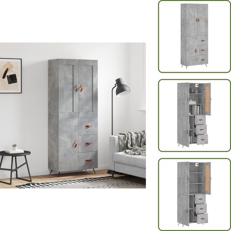 Pieds en métal - vidaXL Buffet haut Gris béton 69,5x34x180 cm Bois d'ingénierie - Espace de rangement (1/5)