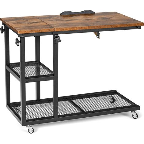 Mesa auxiliar en forma de C 80 x 40 x 64-95 cm tablero regulable en 5 posiciones estilo industrial MDF marrón 200014065