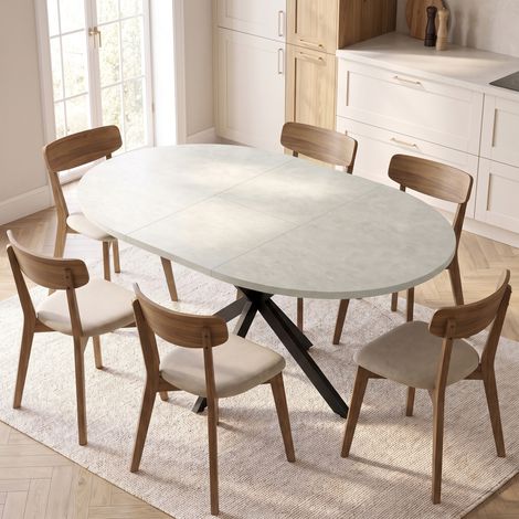 Table à manger extensible ovale pour 4 à 6 personnes, table de cuisine avec rallonge 100-135 cm, effet pierre grise (1/5)