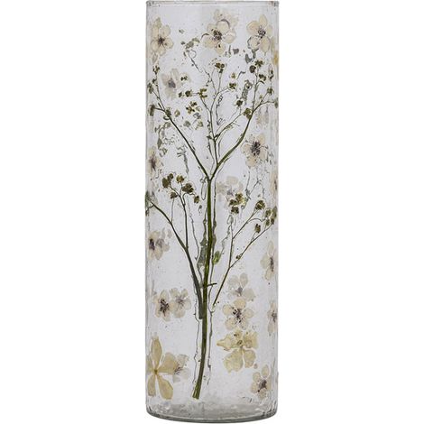 Photophore verre motifs fleurs Gresa blanc 10x10x33cm (1/3)