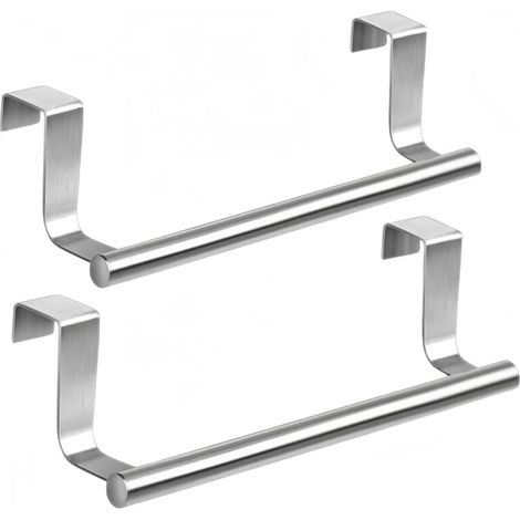 Lot de 2 porte-serviettes à suspendre aux portes, porte-torchons avec bandes anti-rayures, crochets torchons de cuisine sans perçage, acier inoxydable, argent, pour cuisine et salle de bain (1/4)