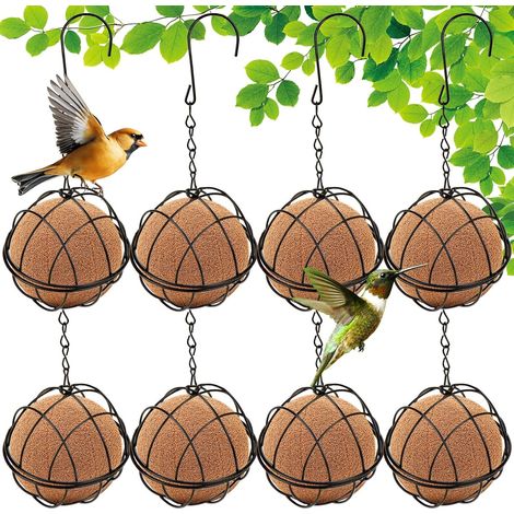 Lot de 8 supports de boules de burin pour oiseaux, en métal, avec crochets en S, diamètre : 7,5 cm, convient pour les jardins, balcons, oiseaux sauvages, moineaux, rouges-gorges, etc (1/5)