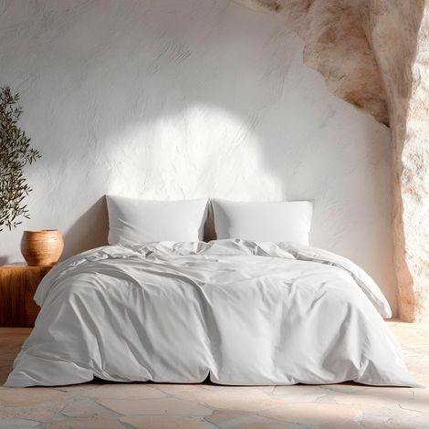 Ensemble de Parure de Lit 80/90, Uni 100% Coton, Housse de Couette 150x220 cm et Housse de Coussin, Respirant, Doux, Couleur Gris Clair (1/5)