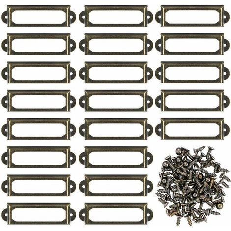 50 porte-étiquettes métalliques bronze antique 60 x 24 mm, supports d’étiquettes pour tiroirs, boîtes, meubles, armoires, classement, rangement, atelier et décoration (1/5)