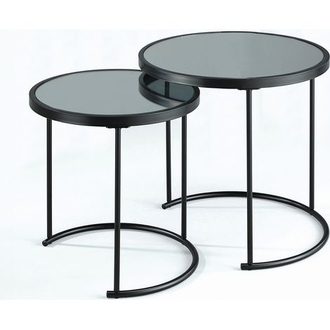 Set tavolini da salotto vetro a specchio e acciaio nero Jamie Black