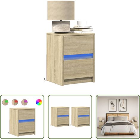 LED-Leuchten - Nachttische mit LED-Leuchten 2 Stk. Sonoma Eiche Holzwerkstoff (1/5)