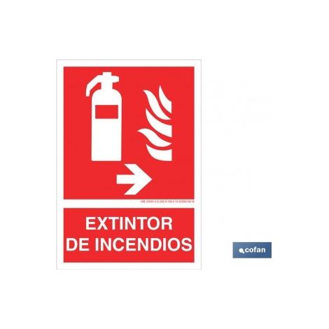 Panneau lumineux d'urgence 297 x 210 mm : extincteur, direction à droite