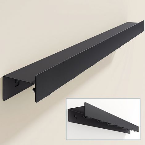 doporro Wandgarderobe mit Ablage, Garderobenleiste 80 cm mit 8 Garderobenhaken Sandschwarz, Hakenleiste aus Metall,Kleiderhaken Wand zum Schrauben oder Kleben, Flurgarderobe für Flur, Bad, Küche, Stal