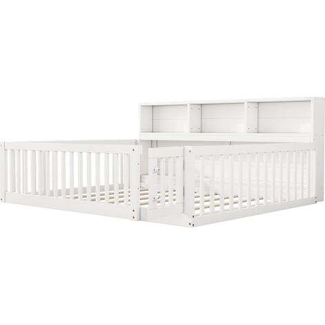 Lit banquette 140 x 200 cm avec rangements, pin et MDF, blanc (1/5)