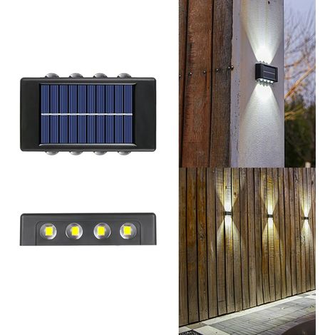 Appliques murales solaires de jardin, lumière blanche, 8 LED, éclairage décoratif vers le haut et vers le bas, étanches, pour terrasse et escaliers.-AquaForge