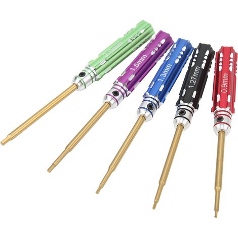 Ensemble de 5 tournevis RC (0,9 mm, 1,27 mm, 1,3 mm, 1,5 mm, 2,0 mm) en acier à six pans creux avec poignée antidérapante pour modélisme RC (1/5)