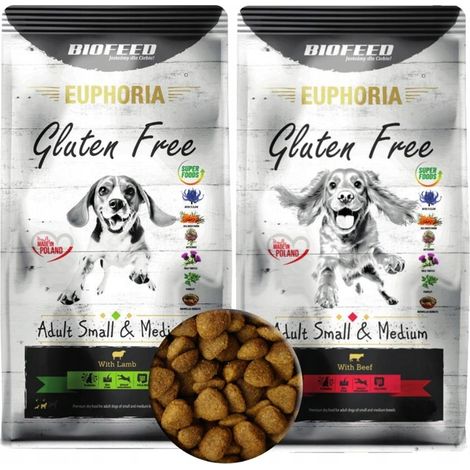 BIOFEED Alimento seco para perros sin gluten con carne de vacuno 2 kg y cordero 2 kg