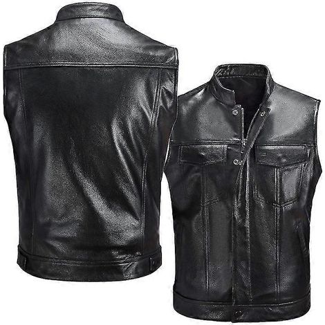 Gilet de moto classique en cuir pour homme, sans manches, idéal pour les clubs et la conduite, tailles S à 4XL.