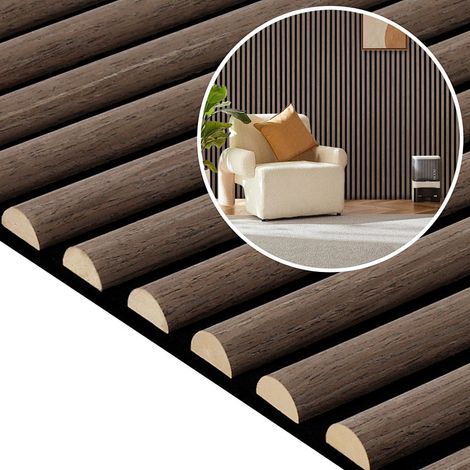 Wolketon Akustikpaneel Wandpaneel Holzlamellen 120x60 cm, halbrund, Walnuss, Filz MDF, 4 Stück, Dämmplatte (1/5)