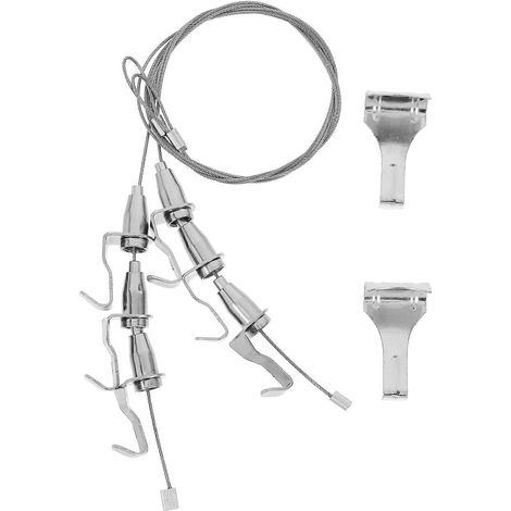 [KK] Kit de suspension pour tableaux, crochet argenté robuste à longueur réglable, compatible avec cadres et miroirs, 2 pièces, argenté-AquaForge (1/5)