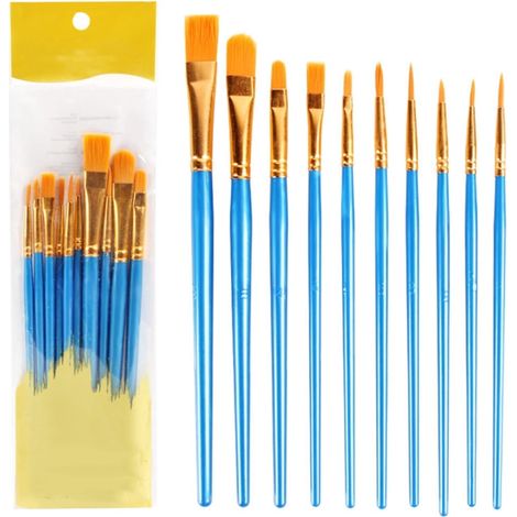 Brushes Peinture - Poils Nylon - Pour Acrylique Huile Aquarelle - 10 Pièces - 11 Pouces - Usage Artistique et Créatif (1/5)