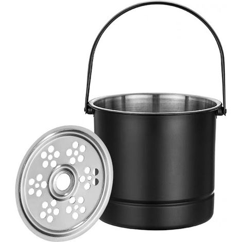 Seau à glace en acier inoxydable 1L avec filtre, design élégant noir, idéal pour cocktails, bars et fêtes, robuste et durable (1/5)