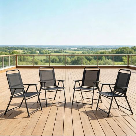 Chaise de jardin pliante avec dossier haut et accoudoirs, lot de 4, noire OKMYHOME (1/5)