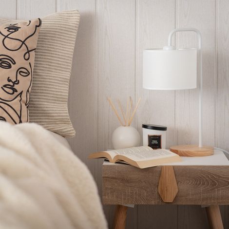 Tischlampe Stoff und Holz Jedali Weiß