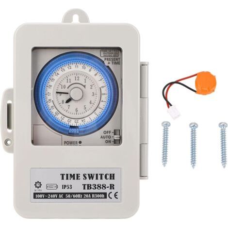 Temporizador mecánico de 24 horas con cubierta transparente, ajuste mínimo de tiempo de 15 minutos, para sistemas de alumbrado público TB388-R