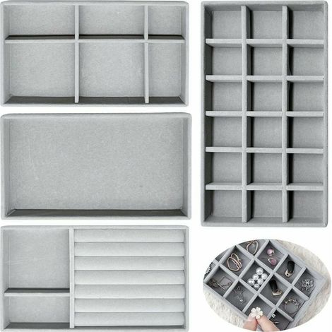 royaluxe -Lot de 4 Organisat Bijoux,Tiroir à bijoux Rangement Bijoux,Rangement Bijoux Tiroir,Plateau Bijoux Velours,Plateau Bijoux,Pour Ranger et Présenter Des Boucles D'oreilles, Des colliers, Des Ba (1/5)