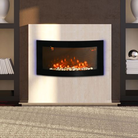 Cheminée électrique Murale éclairages latéraux LED Design Avant-gardiste Affichage LED avec télécommande et minuterie 1000/2000 W luminosité réglable Noir (1/5)