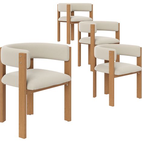 Lot de 4 chaises de salle à manger ergonomiques avec rembourrage épais, pieds en fer robustes et aspect bois – respirantes, faciles d’entretien, pour chambre, salle à manger et salon (1/5)