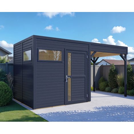 Abri de jardin bois Bertilo Cubus 2 Lounge 19mm avec toit en appentis et plancher 4,75m² anthracite