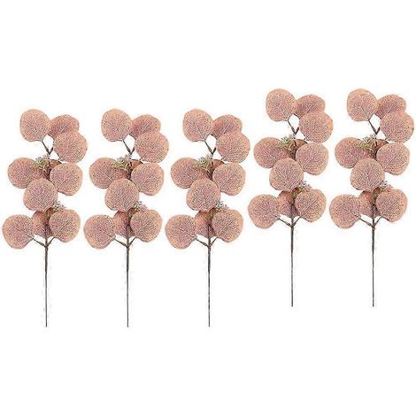 Lot de 5 tiges de feuilles d'eucalyptus artificielles en soie, pour la décoration intérieure (chambre, salon, fêtes), accessoires photo-Pink (1/5)