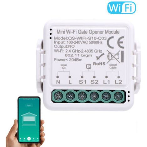 \u200cModule d'Ouverture de Porte de Garage WiFi Intelligent\u200c - APP Tuya, Contrôle Vocal (Google Home), Minuterie, Partage d'Appareil-Crezuo