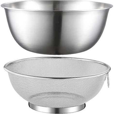 Lot de 2 passoires en acier inoxydable pour laver les légumes, bassine en métal (1/5)