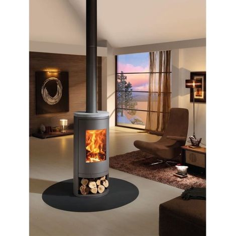 Panadero – Poêle à bois 7,4 kW – Évacuation des fumées – Prise d'air extérieur – Revêtement en pierre naturelle – Volume de chauffe 220 m3