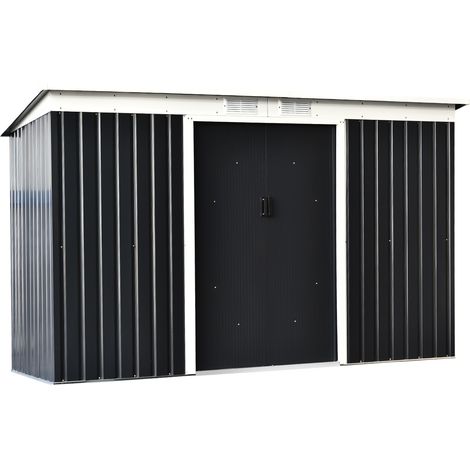 Abri de jardin métal 3,64 m² – Structure en tôle d'acier – Toit en pente évacuant l'eau – Portes verrouillables avec grilles d'aération – MH (1/5)