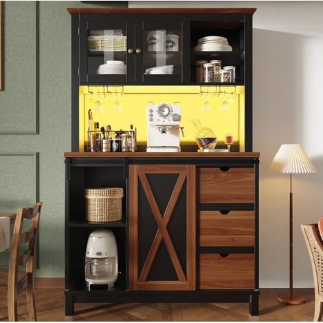 Mobile dispensa alto 104x40x180 cm nero in MDF metallo e vetro con LED e porta scorrevole (1/5)