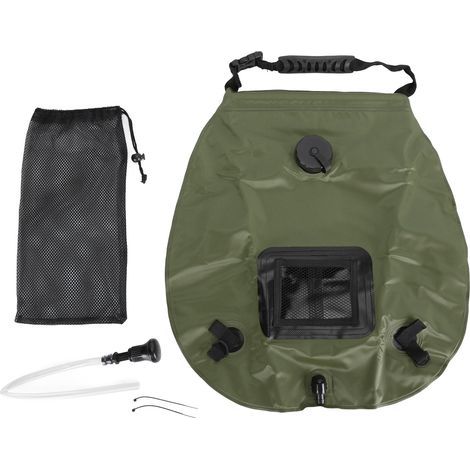 20L Solar Shower Bag with Built-in Thermometer – Olive Green, Lightweight and Portable PVC for Camping, Hiking, Beach (1/5)