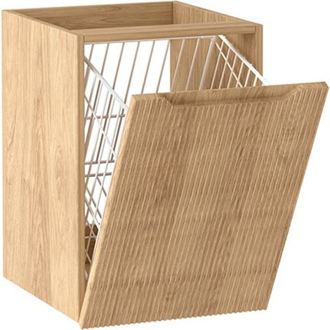 Meuble avec panier à linge suspendu L.40 cm effet chêne Hikora NOVO Furnidea (1/5)