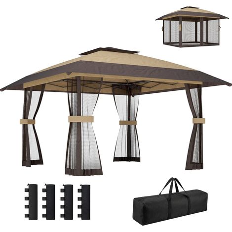 Tente pliante 4x4m à double toit, 4 parois en filet, hauteur réglable, sac de transport, protection UPF30+, kaki